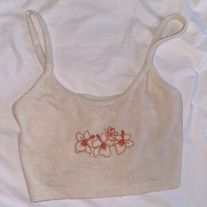 Urban Outfitters Tan/Cream Terry Cloth Cropped Tank Top